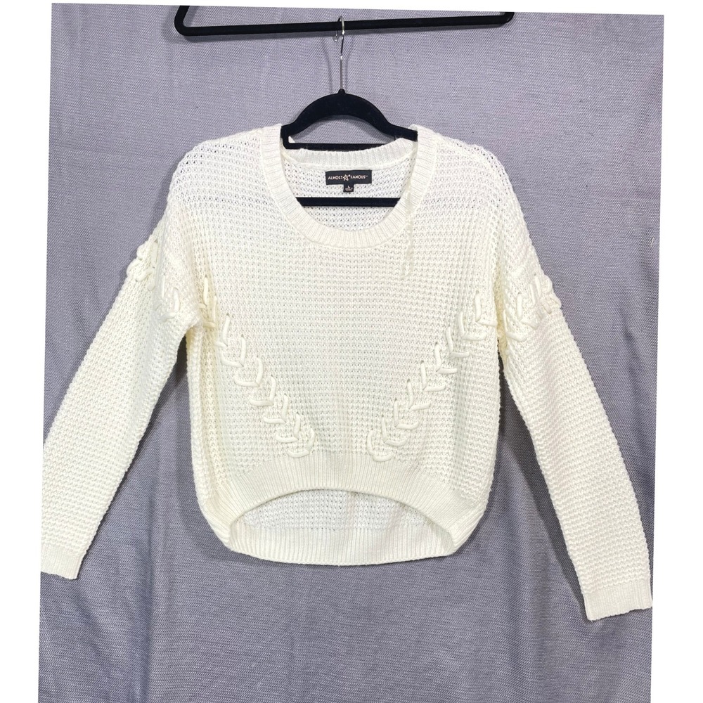 Almost Famous Women's Ivory Cable Knit Sweater Cropped Pullover Size L